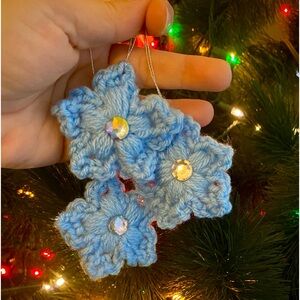 Three light blue crocheted star snowflakes, christmas, winter decor, ornaments